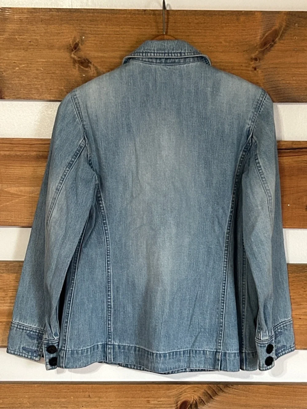 Carols Denim Double-breasted Jean Jacket Large Anchor Print Buttons w/Pockets S